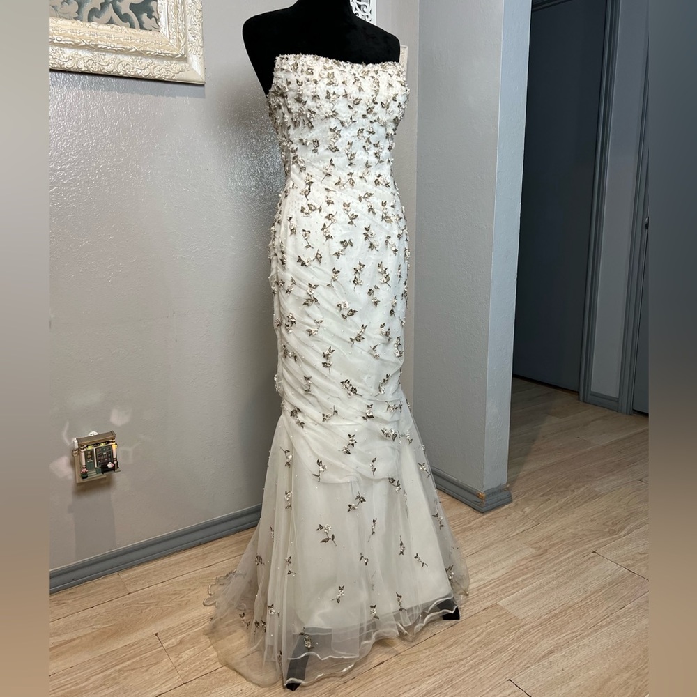 Strapless White Embellished Evening Gown or Wedding Dress